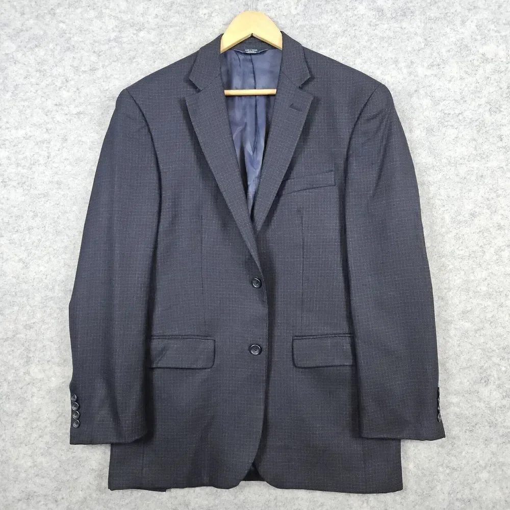 Pronto‎ Uomo Platinum Men's Blazer Size 40L 100% Wool Navy Blue Mini-Checks